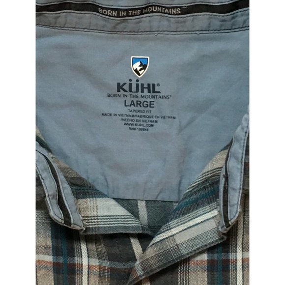 Kuhl Men's Button Front Shirt Blue/Gray Plaid Double Pockets Linen/Cotton L euc - Picture 3 of 5